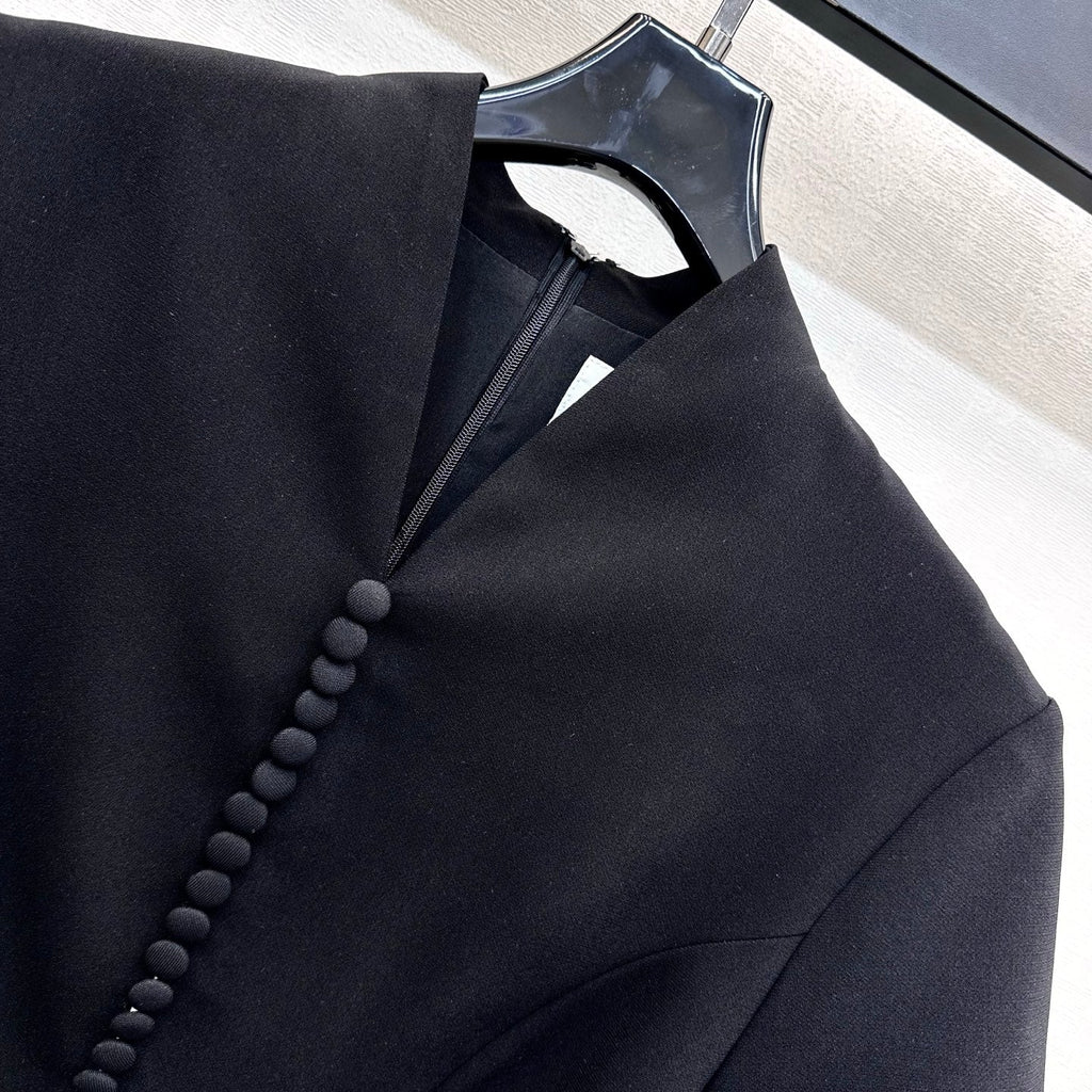 Fabric-Covered Button  Metal Belt Dress