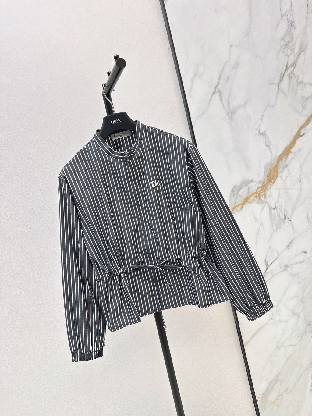 Striped Long-Sleeve Shirt with Drawstring Waist