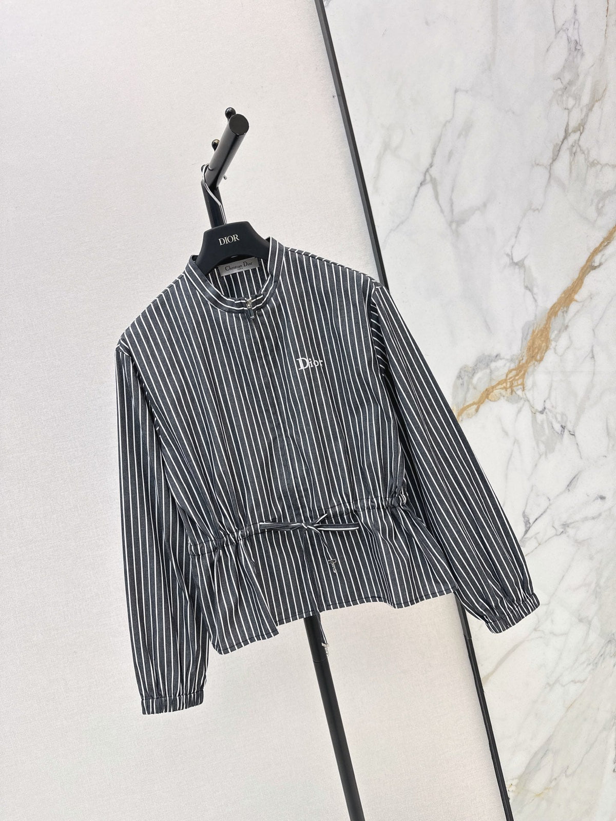 Striped Long-Sleeve Shirt with Drawstring Waist