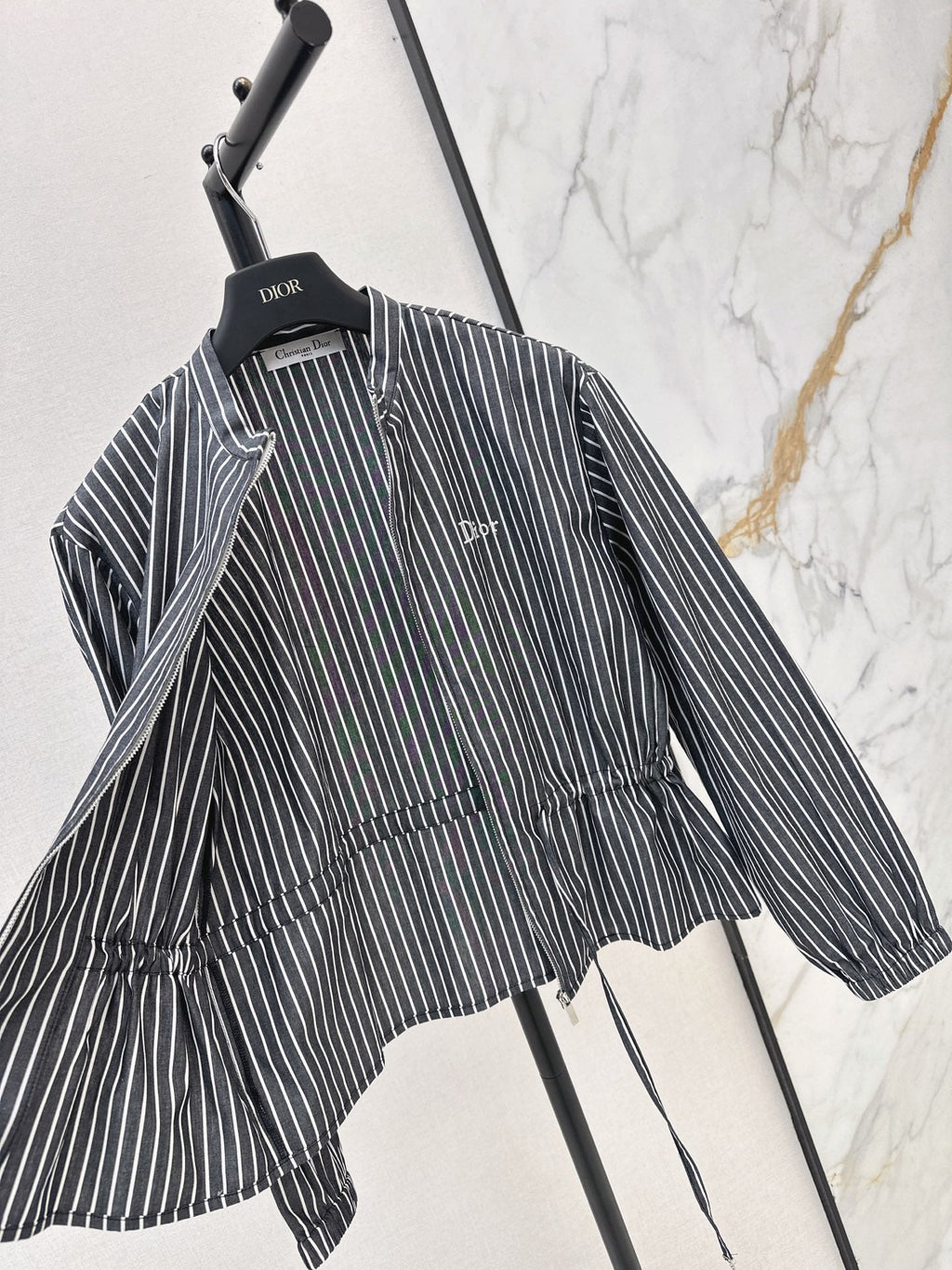 Striped Long-Sleeve Shirt with Drawstring Waist