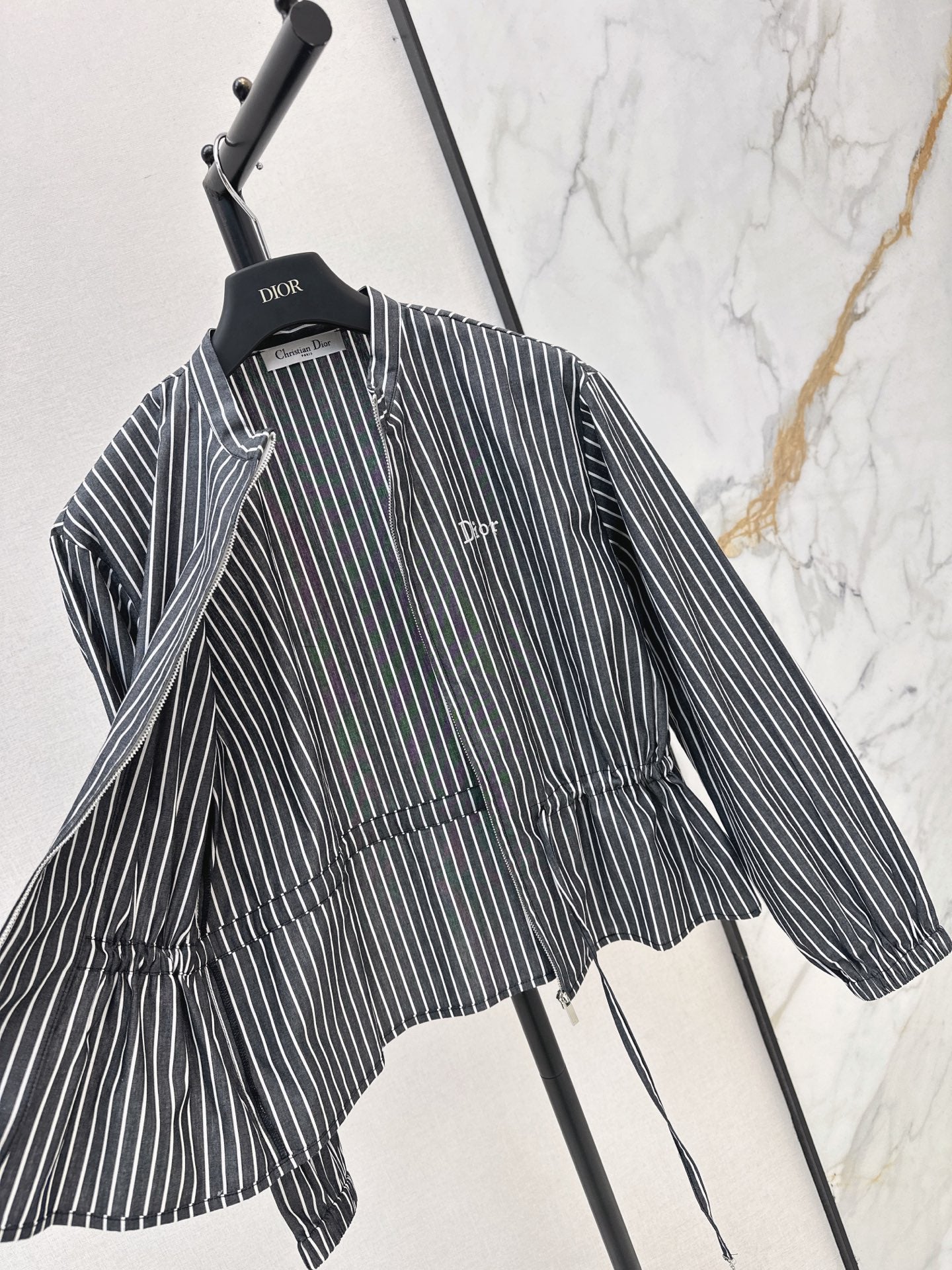 Striped Long-Sleeve Shirt with Drawstring Waist