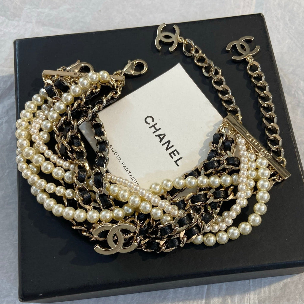 Leather-wrapped pearl twisted-rope bracelet
