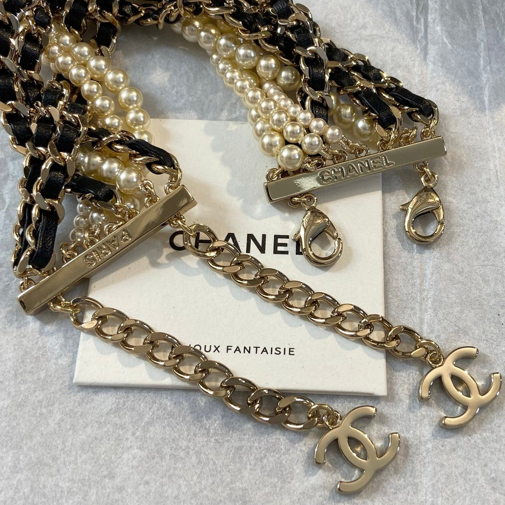 Leather-wrapped pearl twisted-rope bracelet