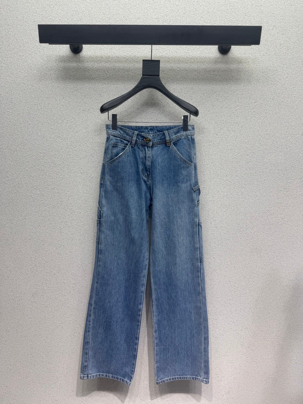 Washed Utility-Style Denim Trousers