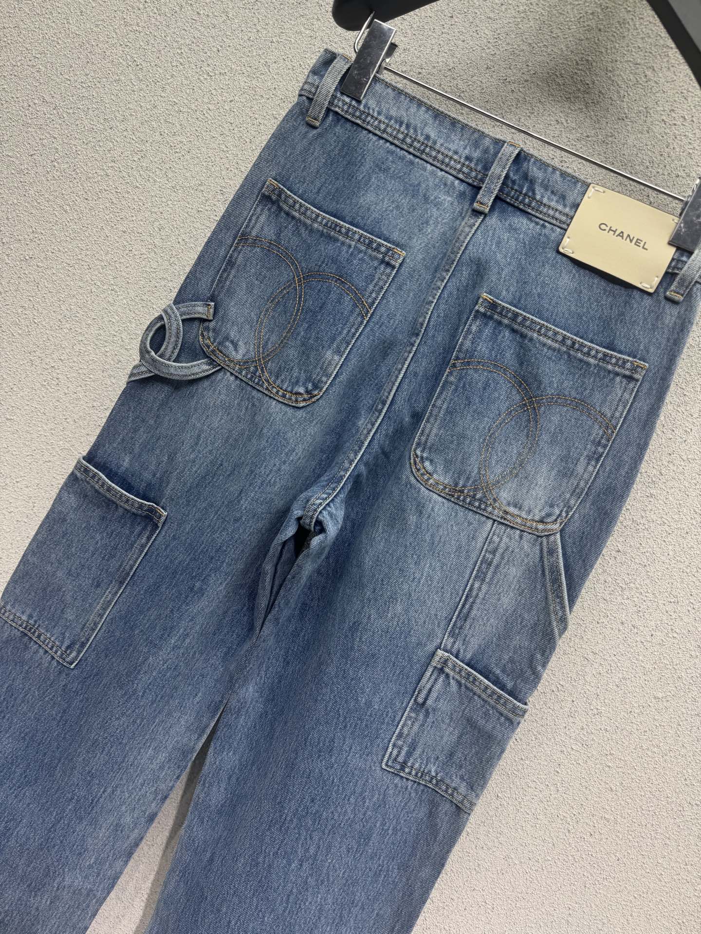 Washed Utility-Style Denim Trousers