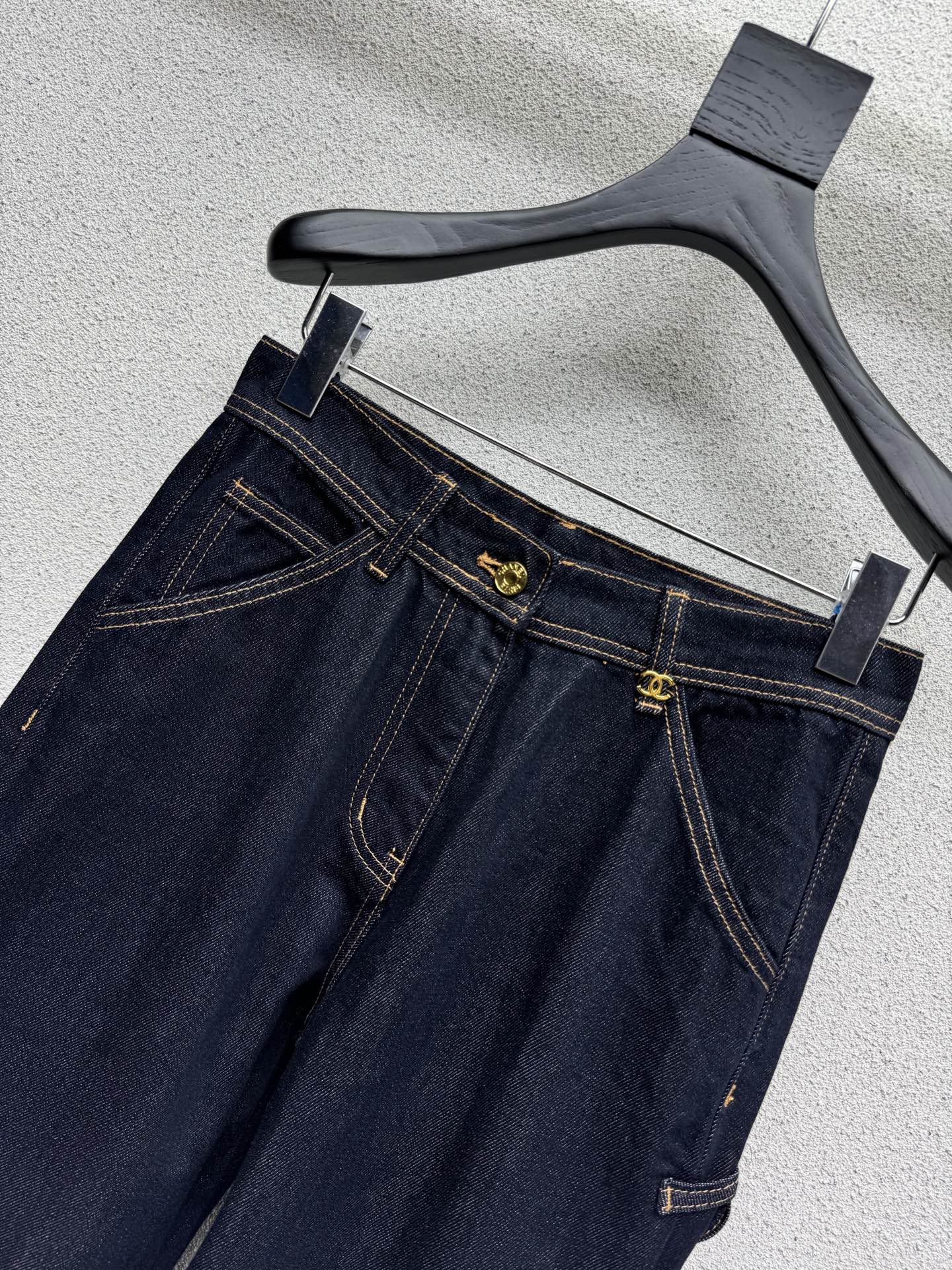 Washed Utility-Style Denim Trousers