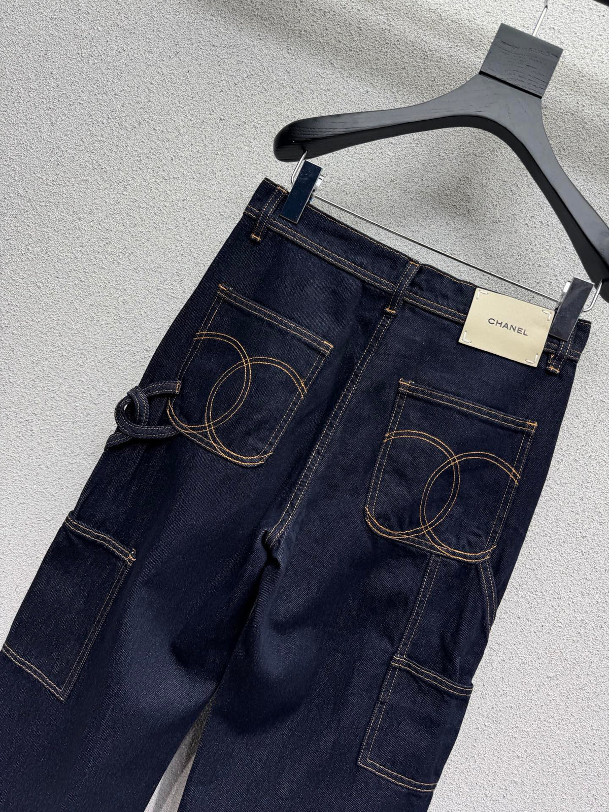 Washed Utility-Style Denim Trousers