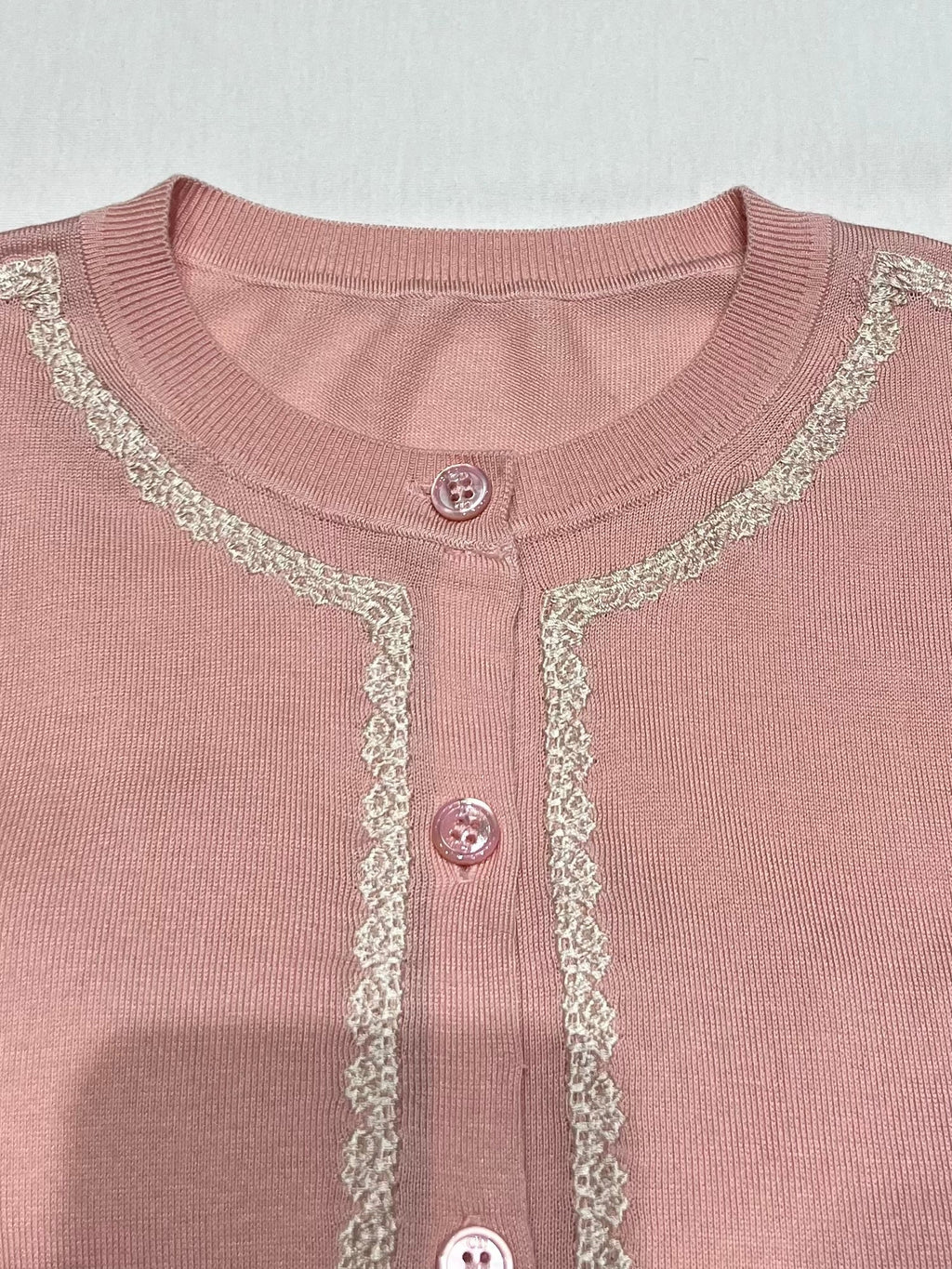 Lace-Trimmed Knit Cardigan