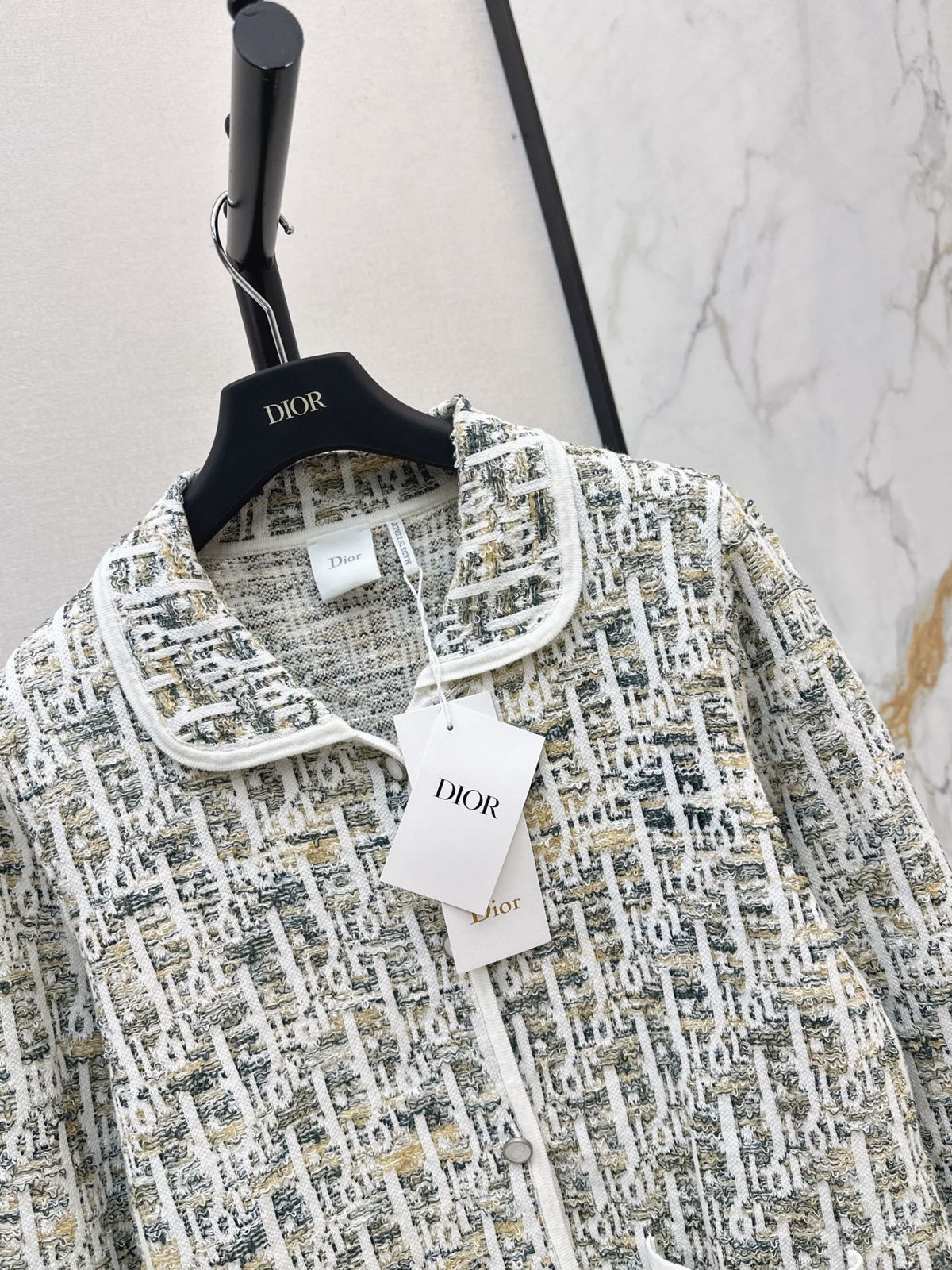 Jacquard-Knit Collared Cardigan