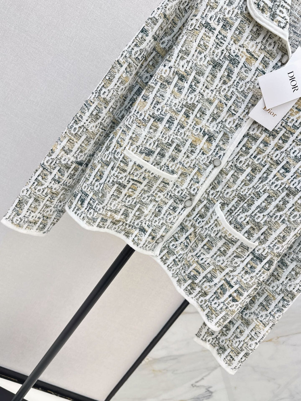 Jacquard-Knit Collared Cardigan
