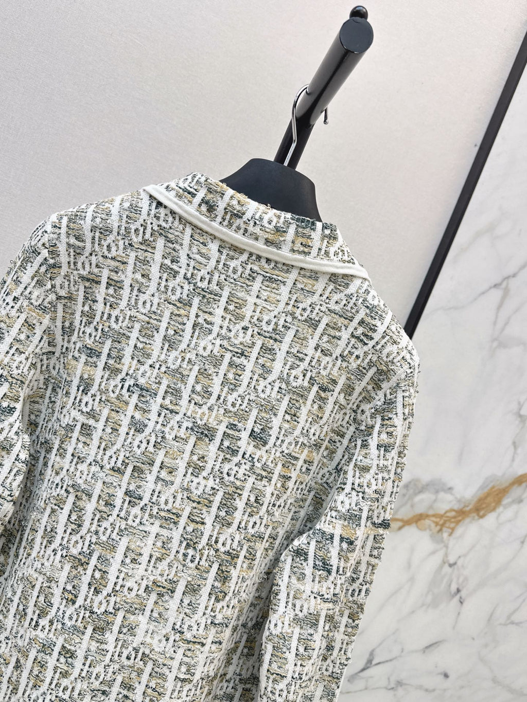 Jacquard-Knit Collared Cardigan