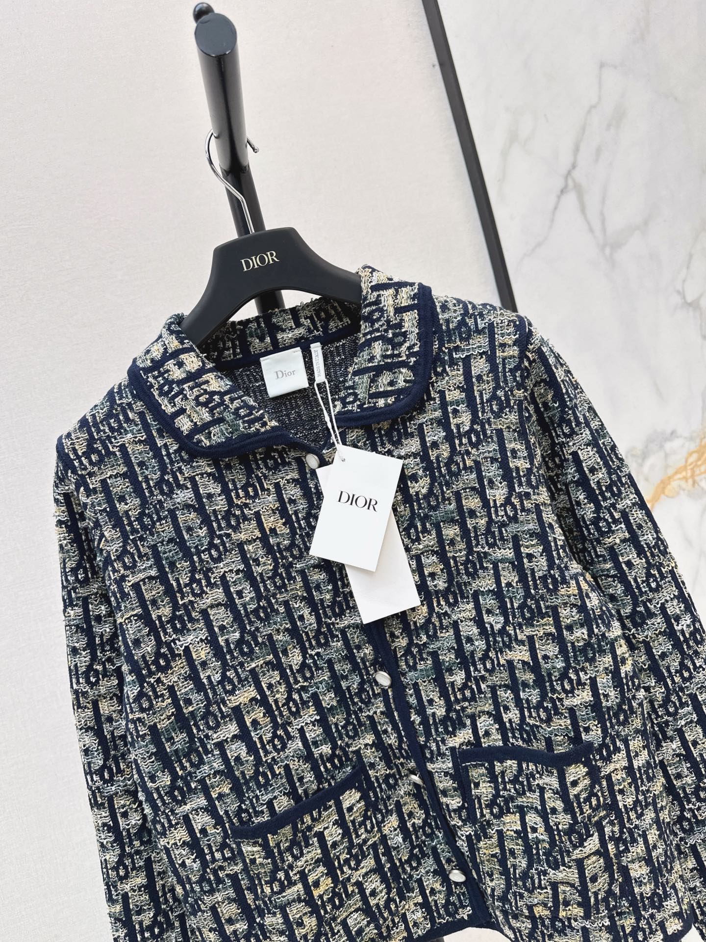 Jacquard-Knit Collared Cardigan