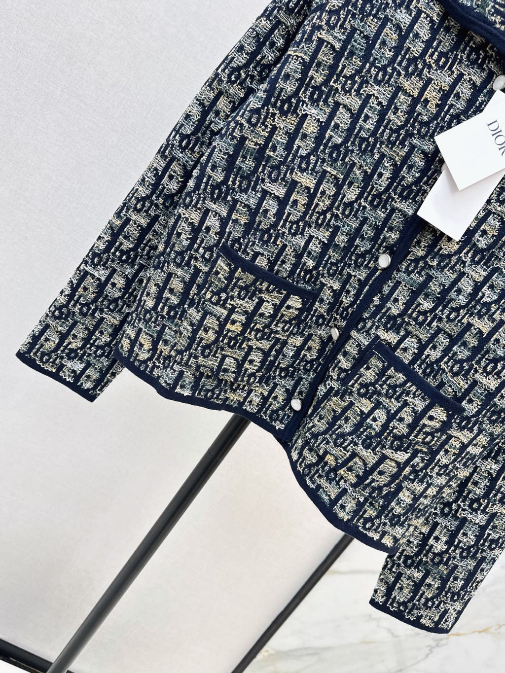 Jacquard-Knit Collared Cardigan