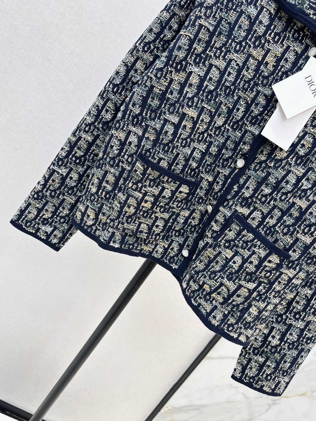 Jacquard-Knit Collared Cardigan