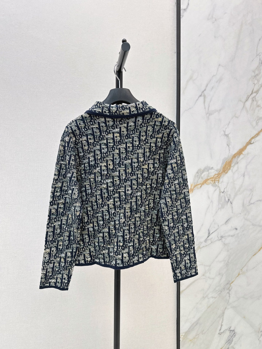 Jacquard-Knit Collared Cardigan