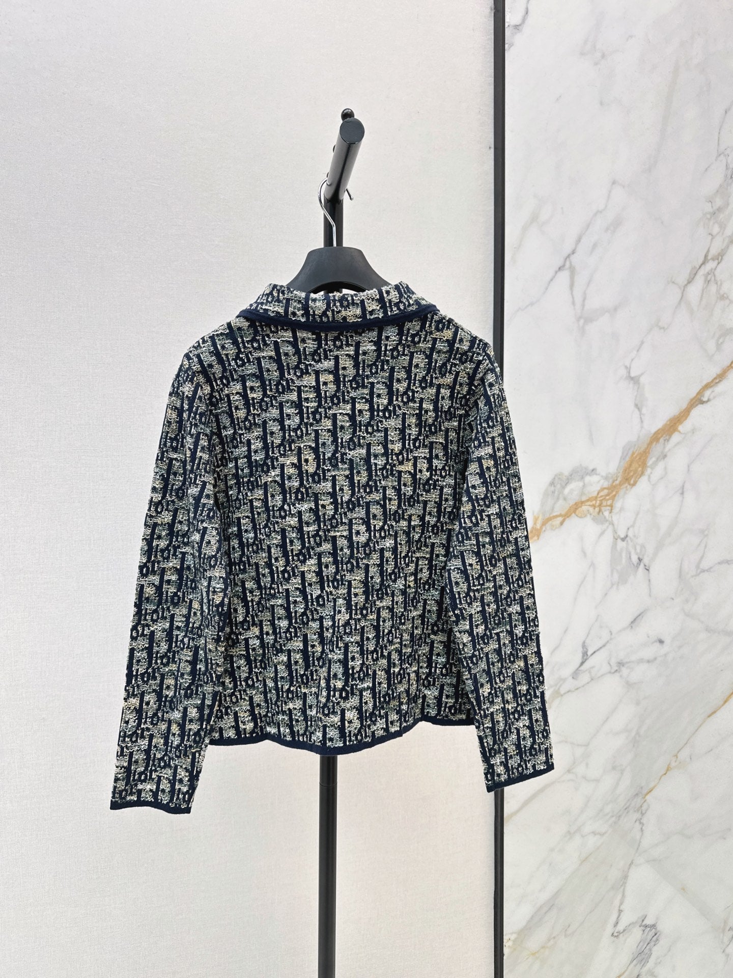 Jacquard-Knit Collared Cardigan