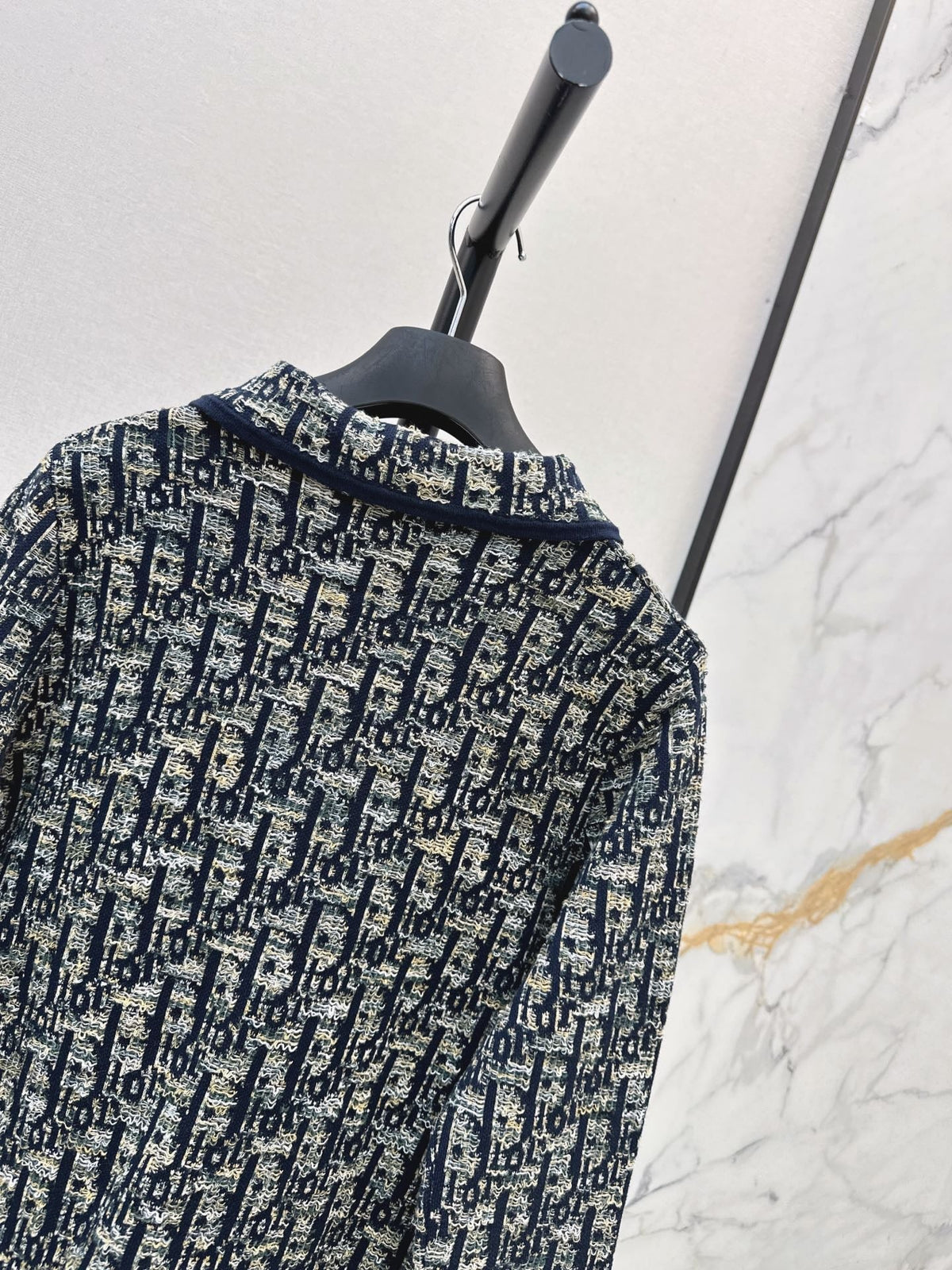 Jacquard-Knit Collared Cardigan