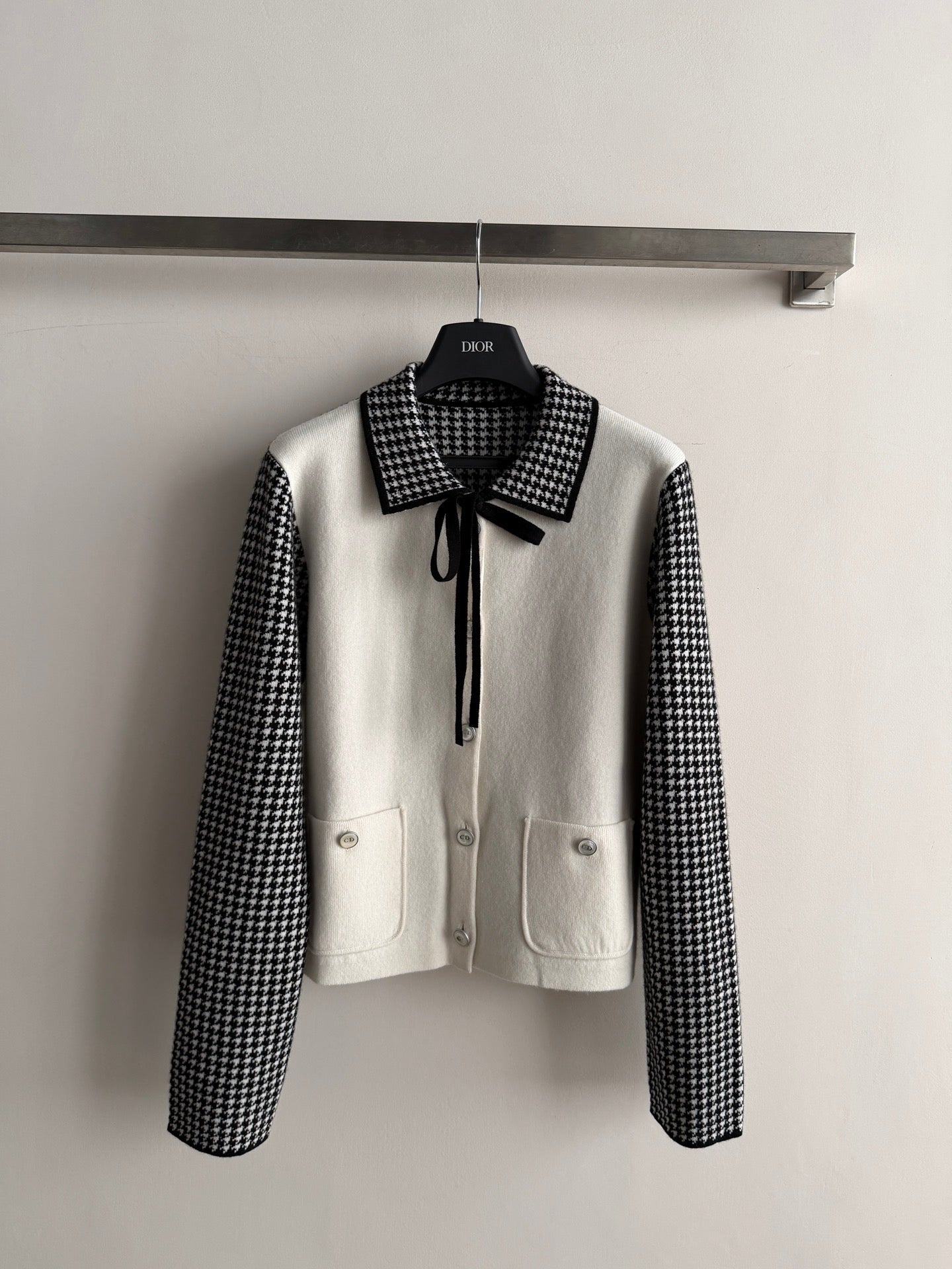 Classic Black & White Houndstooth Knit Jacket