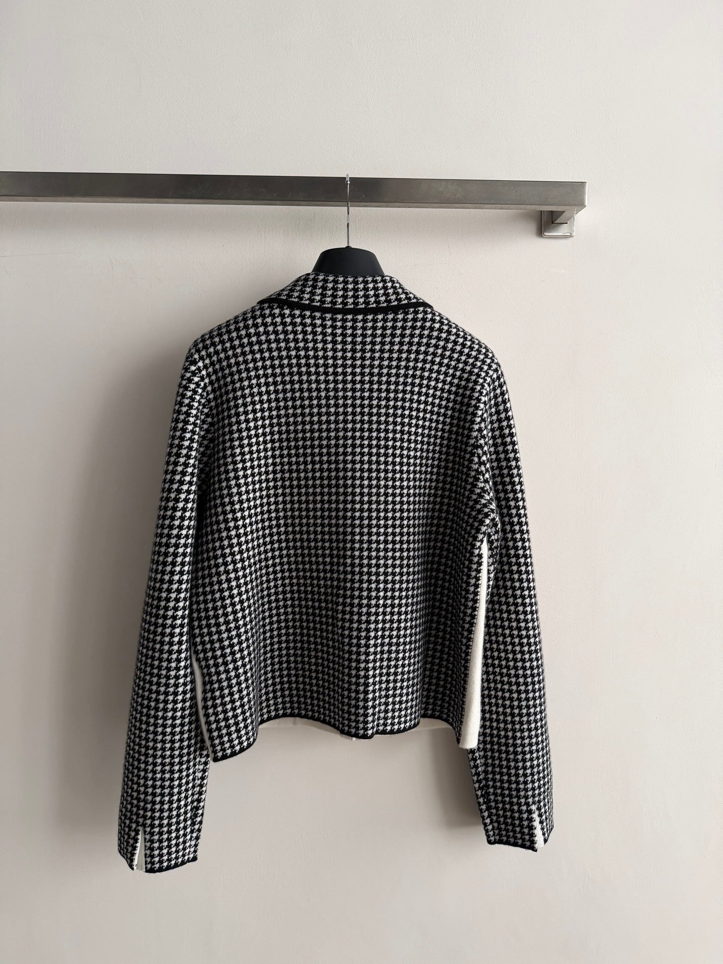 Classic Black & White Houndstooth Knit Jacket