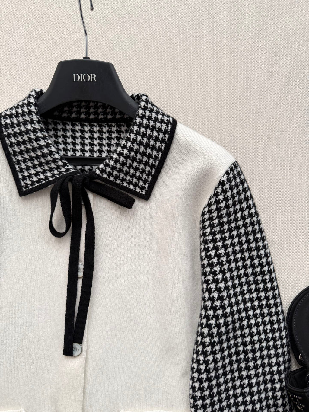 Classic Black & White Houndstooth Knit Jacket