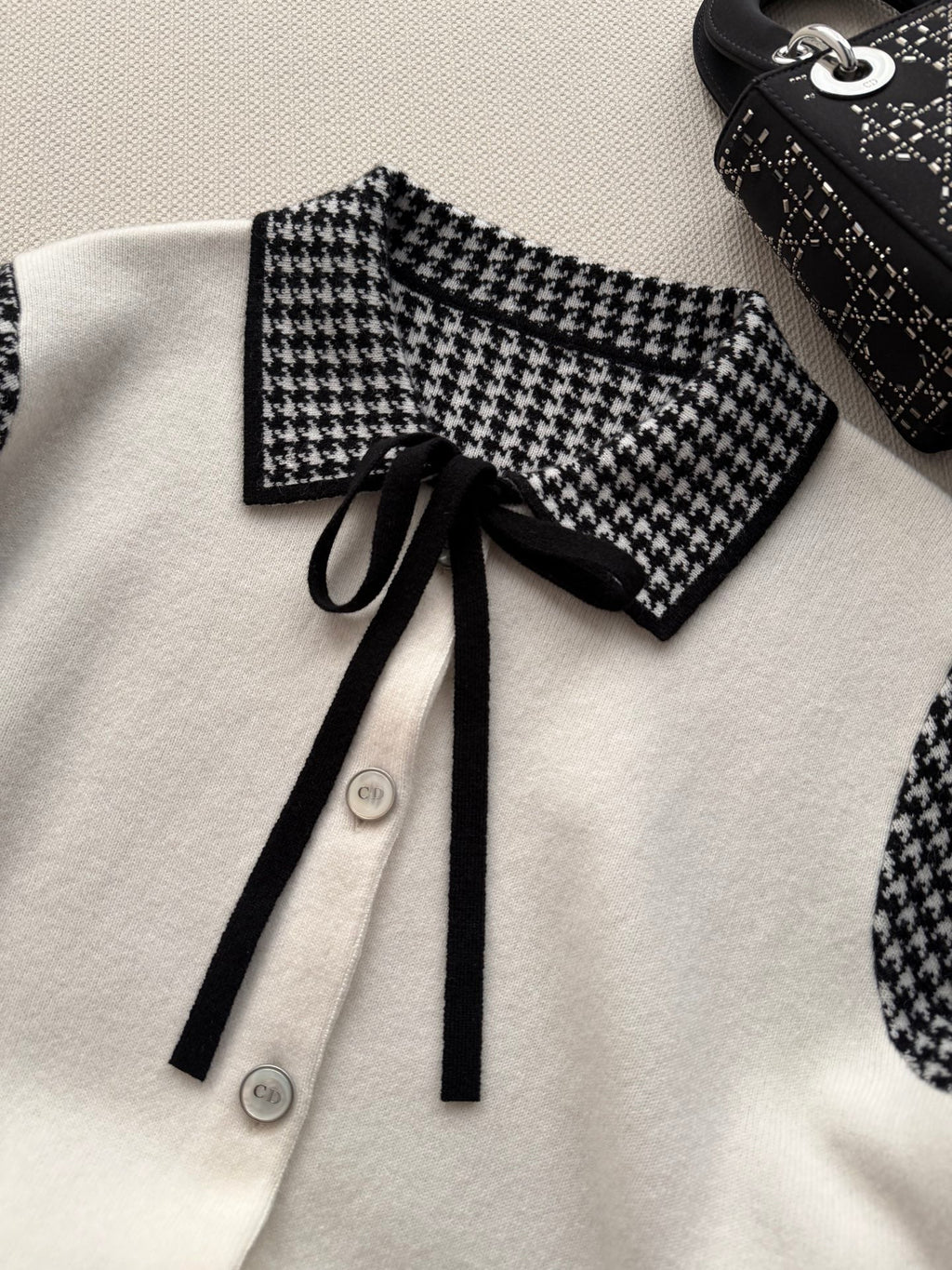 Classic Black & White Houndstooth Knit Jacket