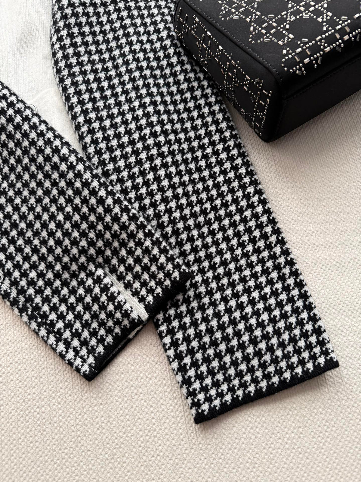 Classic Black & White Houndstooth Knit Jacket