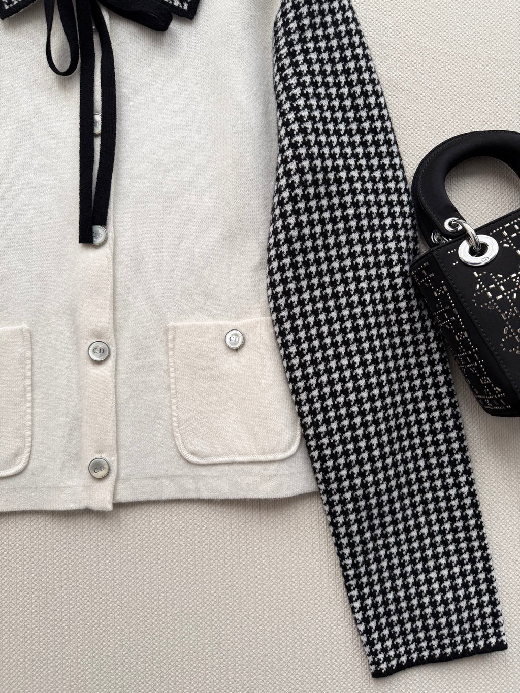 Classic Black & White Houndstooth Knit Jacket