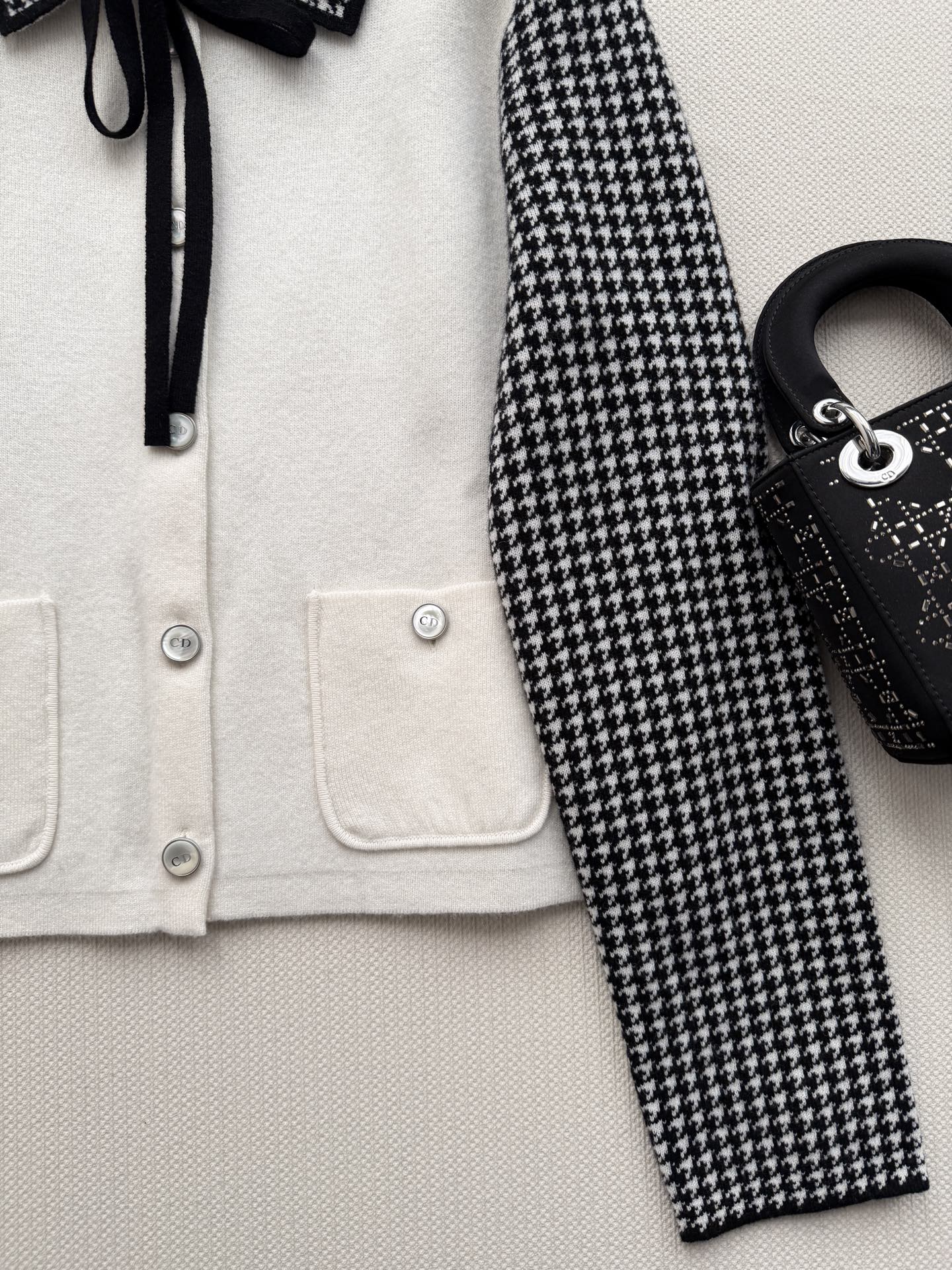 Classic Black & White Houndstooth Knit Jacket