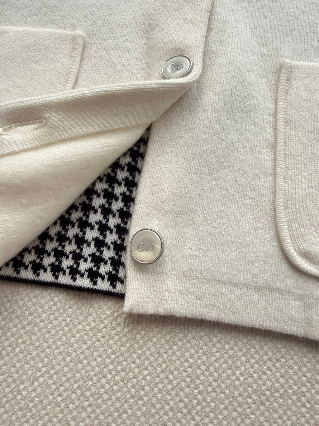 Classic Black & White Houndstooth Knit Jacket