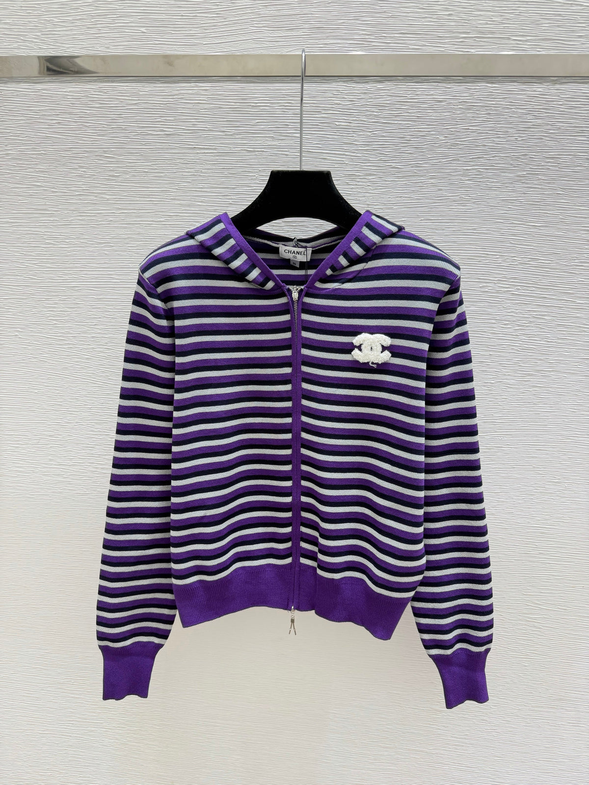 chanel/26 New Double C Stripe Hoodie Knit Cardigan