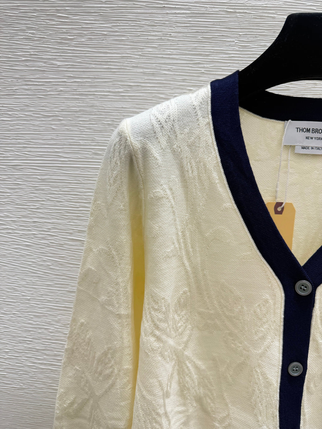 Thom Browne/26 New Puppy Embroidered Four-Bar V-Neck Cable Knit Cardigan
