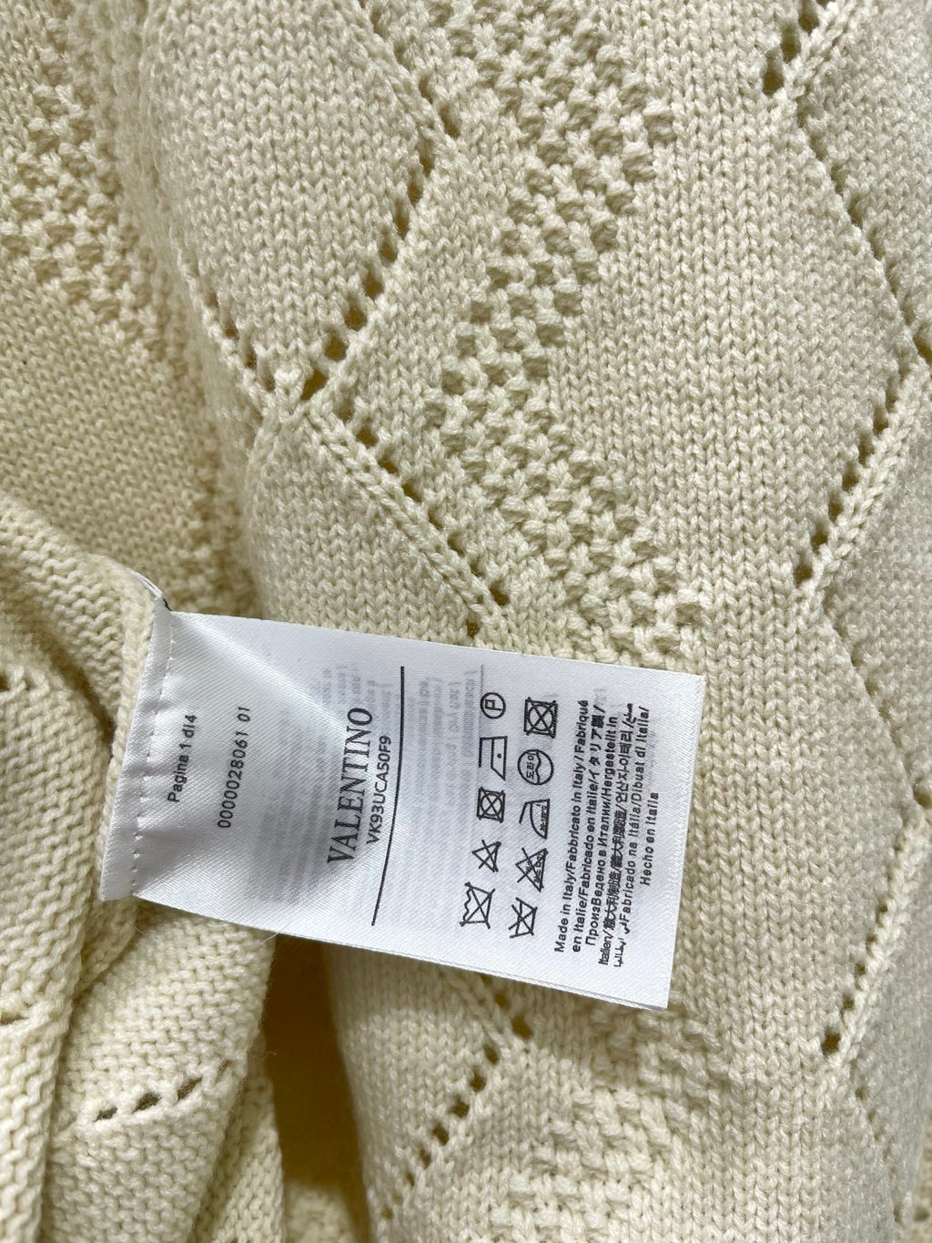 Valentino/26 New Simple Turn-Down Collar Hollow Crochet Knit Cardigan