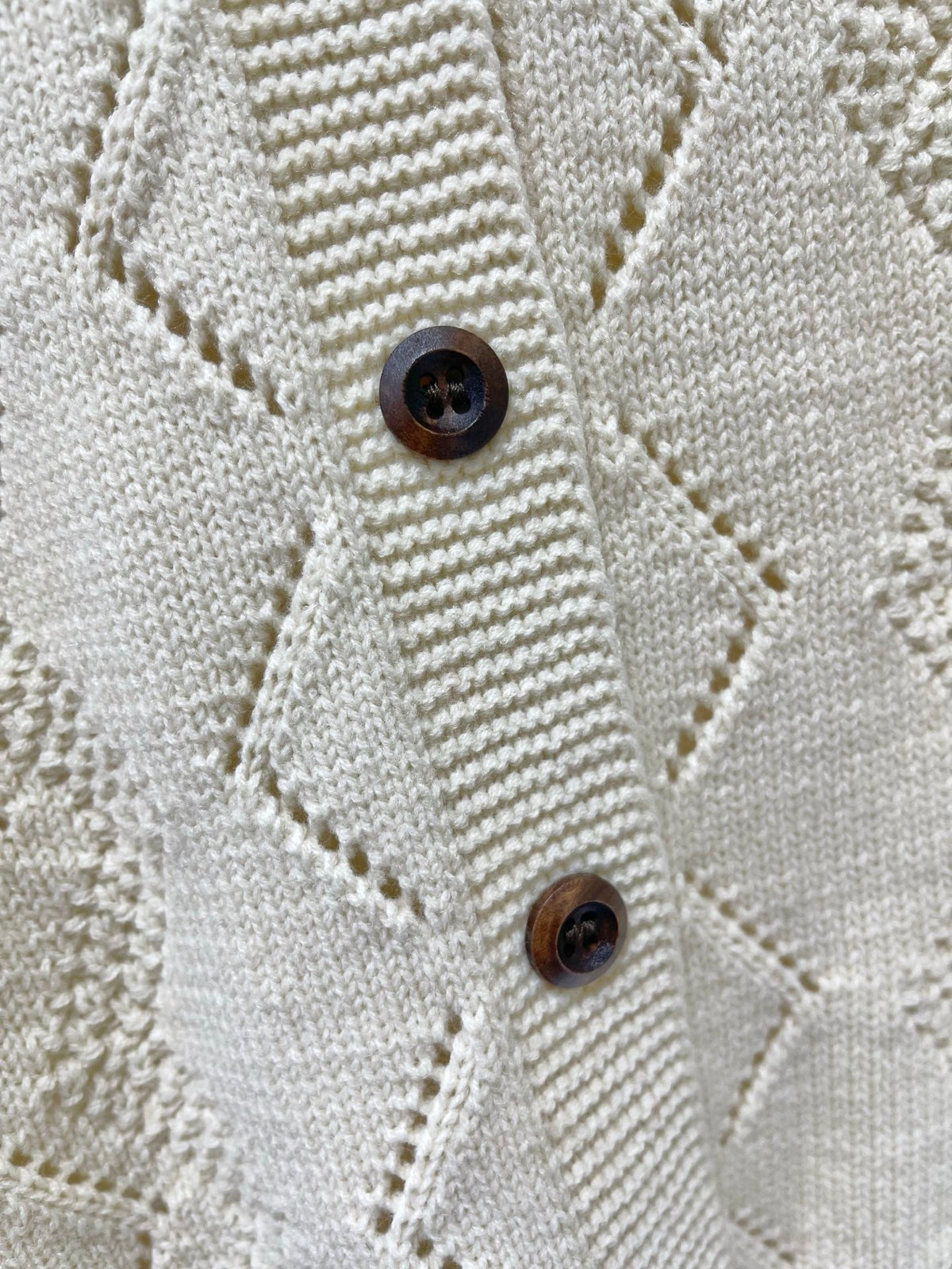 Valentino/26 New Simple Turn-Down Collar Hollow Crochet Knit Cardigan