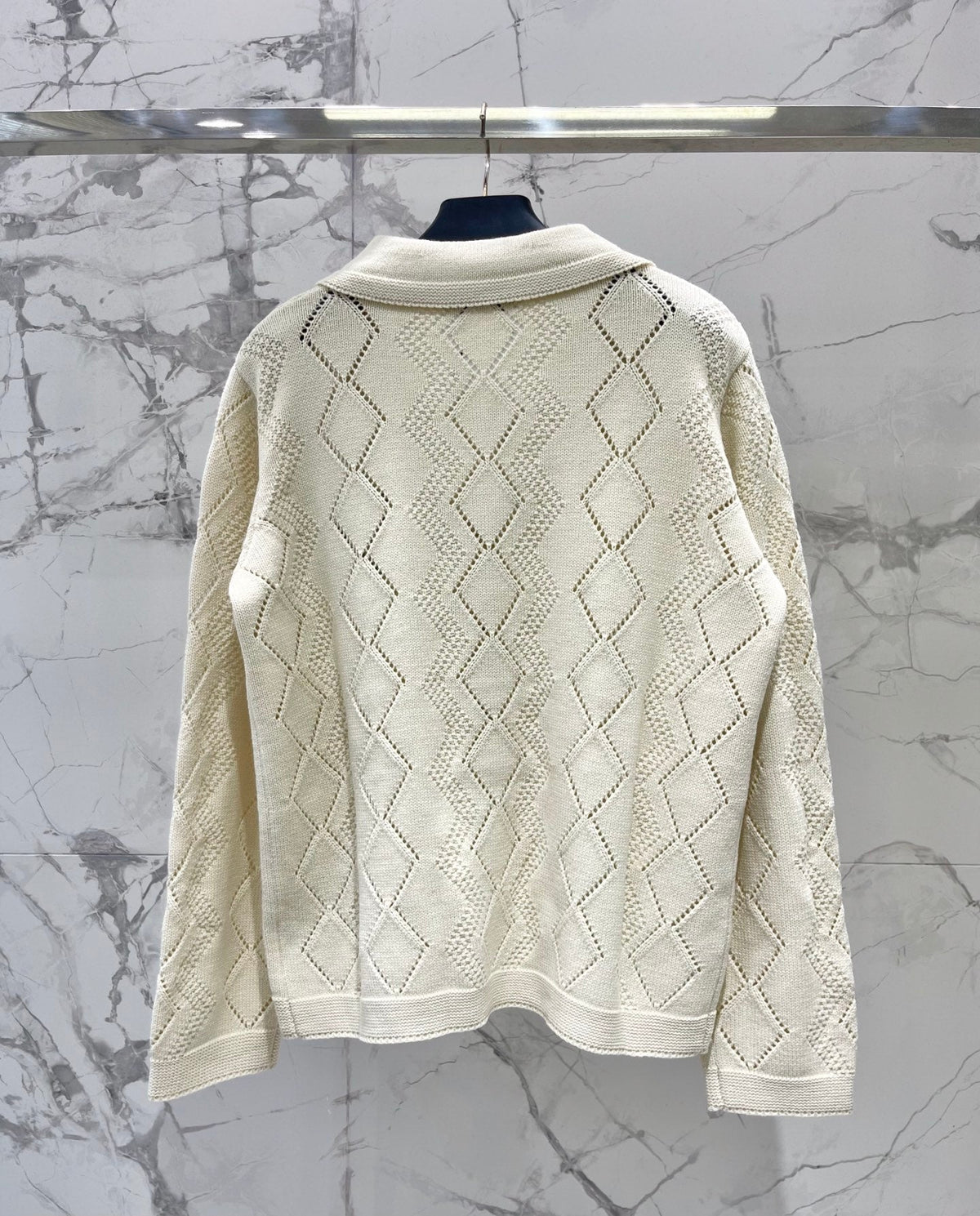 Valentino/26 New Simple Turn-Down Collar Hollow Crochet Knit Cardigan