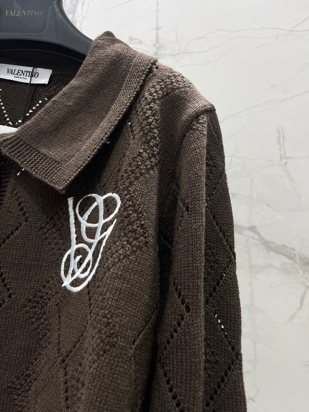 Valentino/26 New Simple Turn-Down Collar Hollow Crochet Knit Cardigan