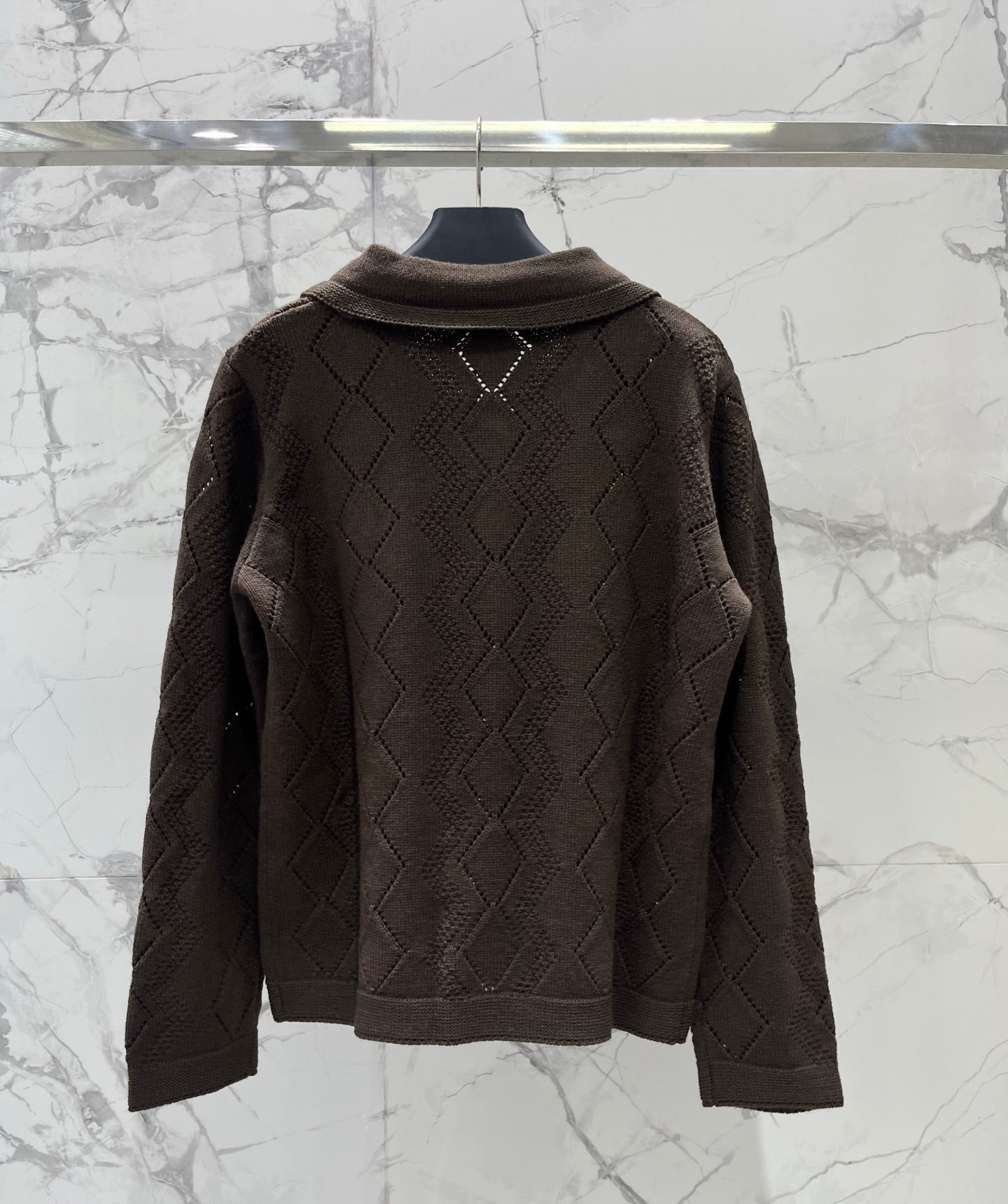 Valentino/26 New Simple Turn-Down Collar Hollow Crochet Knit Cardigan
