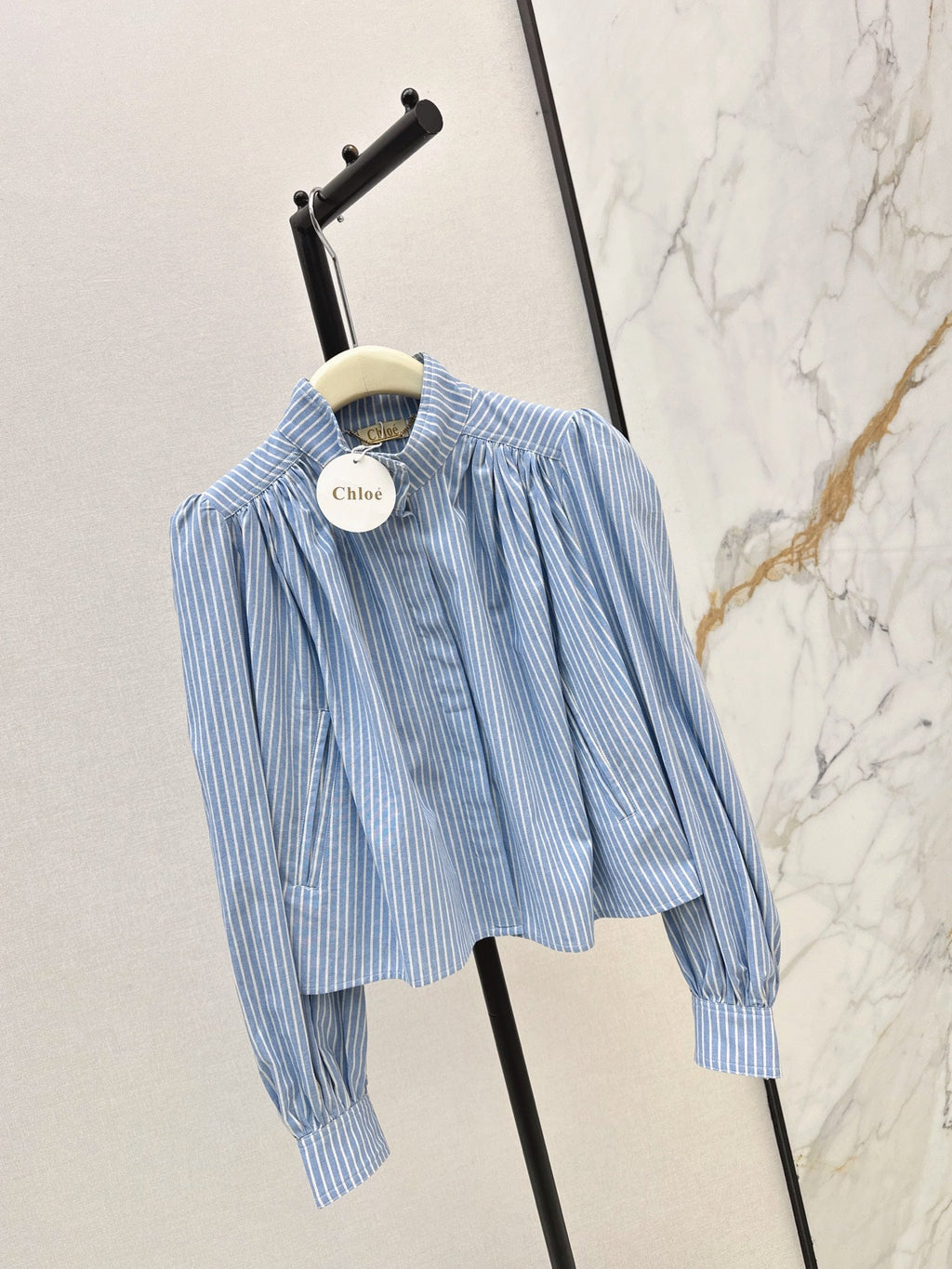 Chloé / 26 Early Autumn Latest Stand Collar Pleated Design Striped Shirt