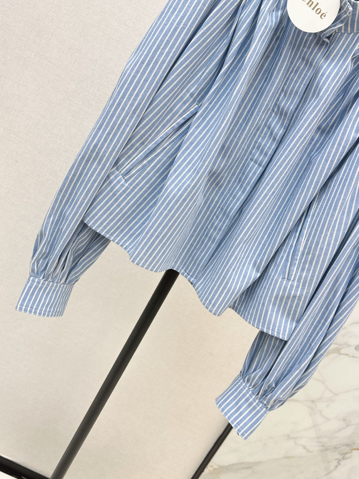 Chloé / 26 Early Autumn Latest Stand Collar Pleated Design Striped Shirt