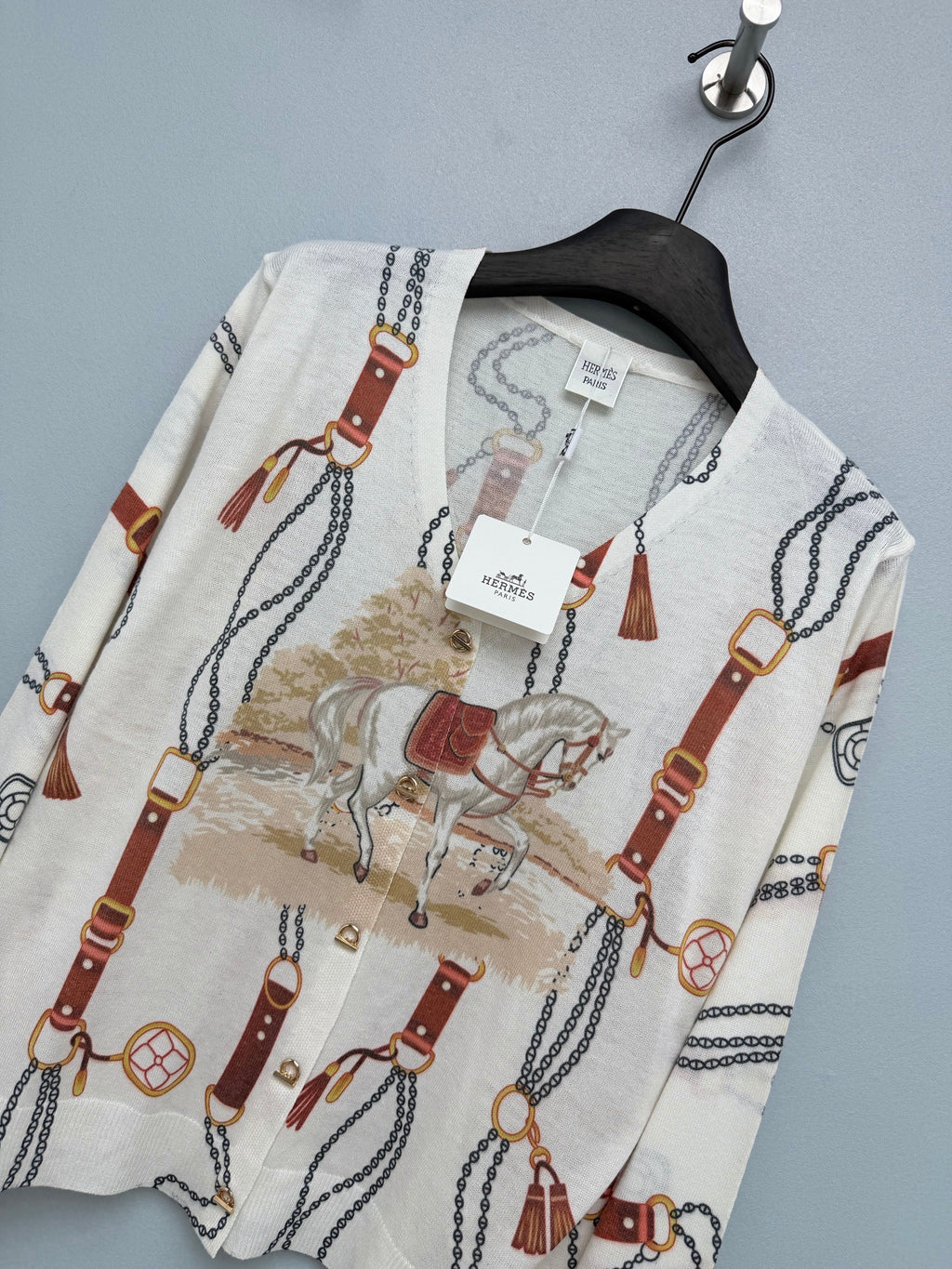 Hermes/26 New Equestrian-Style Lightweight V-Neck Knit Cardigan