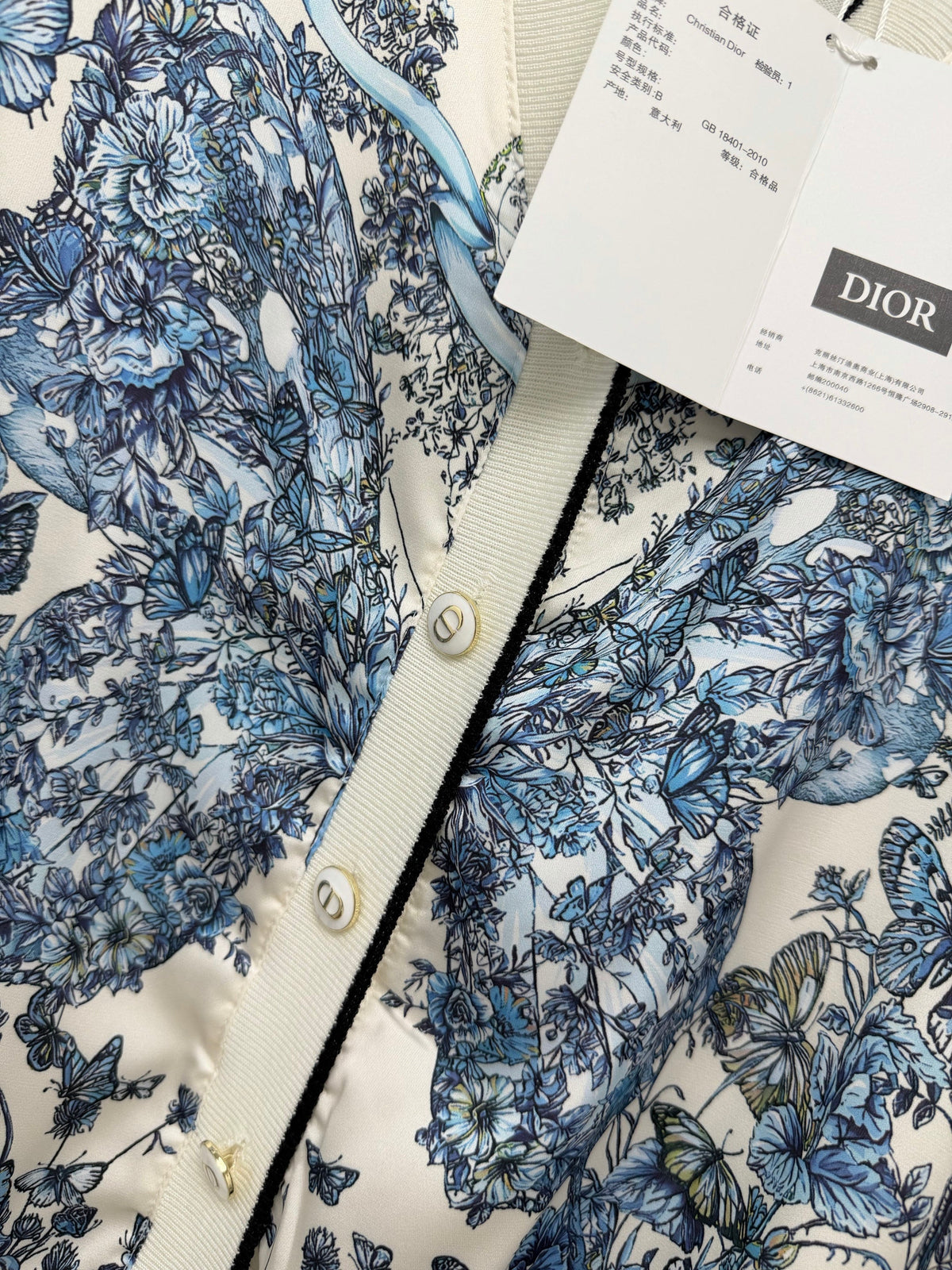 Dior / New Blue Butterfly Floral Satin Paneled Cardigan