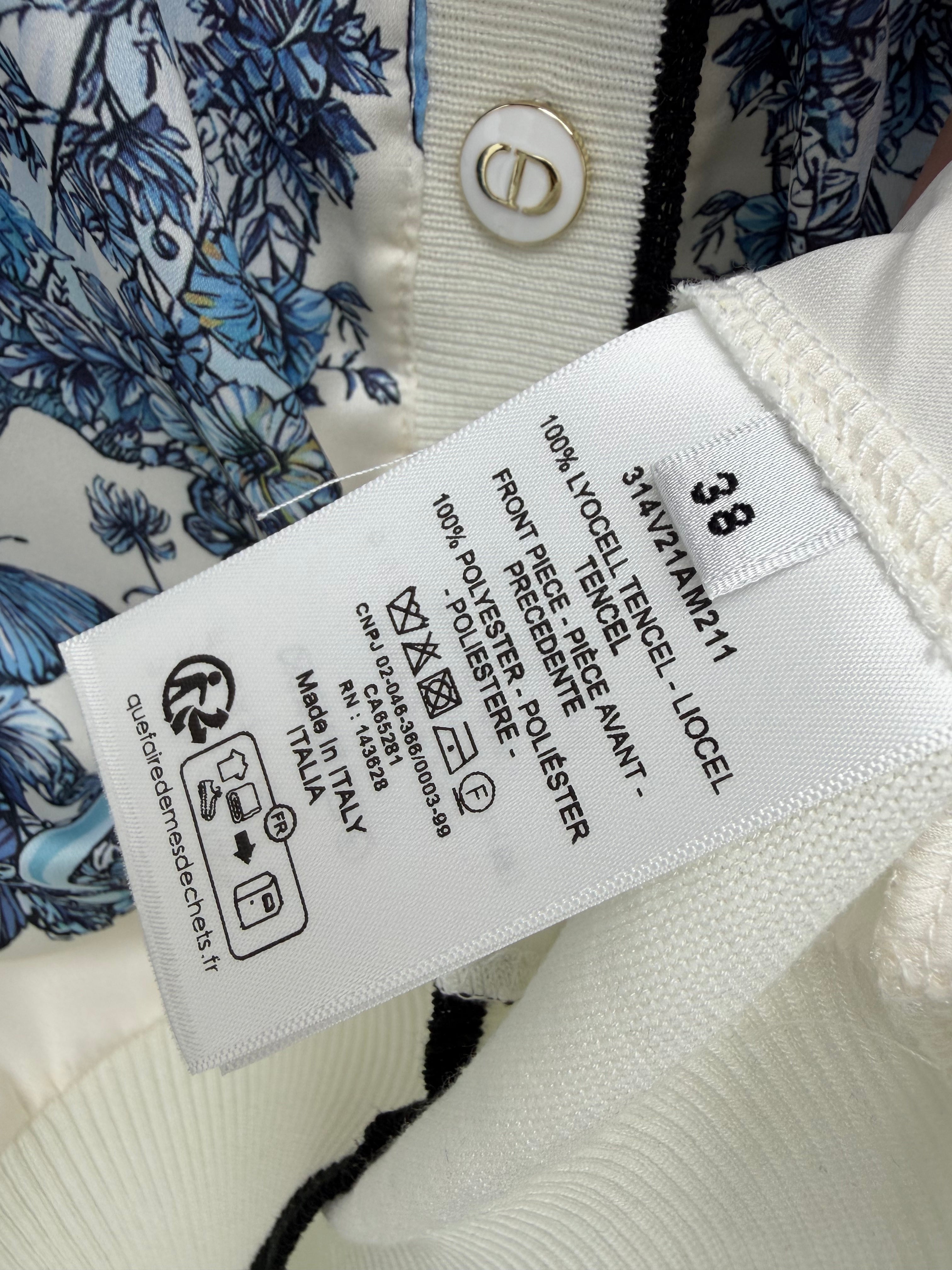 Dior / New Blue Butterfly Floral Satin Paneled Cardigan