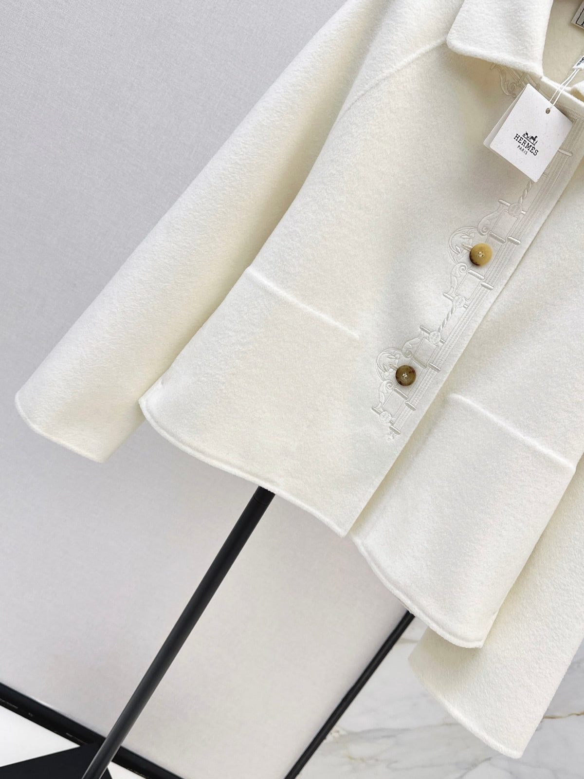Hermès/Fall-Winter Latest Embroidered Reversible Wool Coat