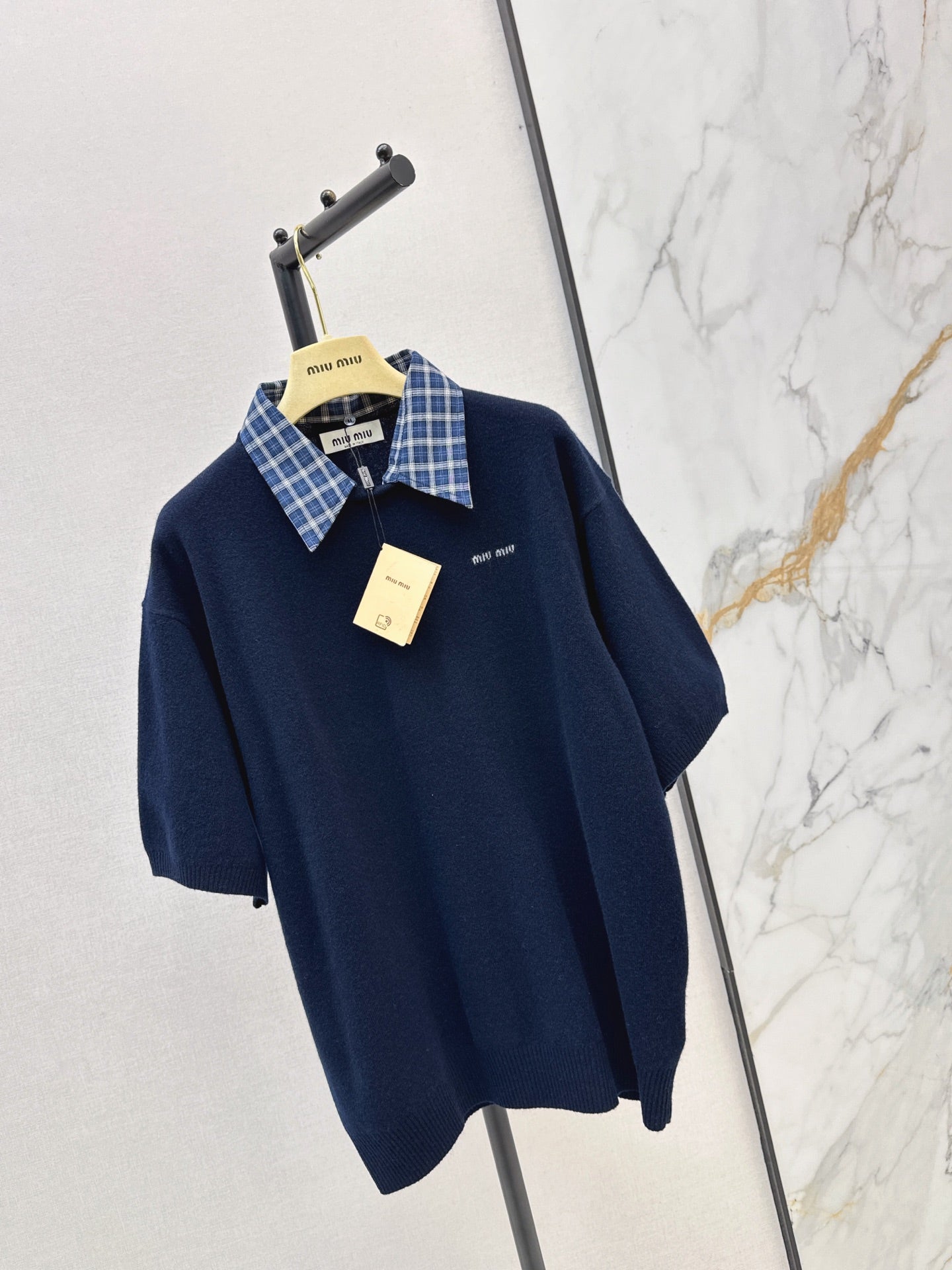 MiuMiu/26 Early Autumn Latest College-Style Two-in-One Look Cashmere Sweater