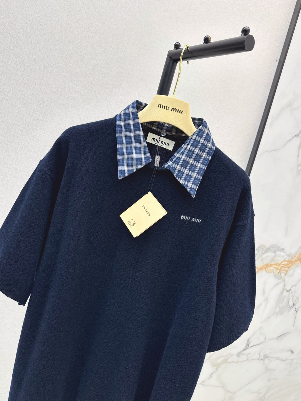 MiuMiu/26 Early Autumn Latest College-Style Two-in-One Look Cashmere Sweater