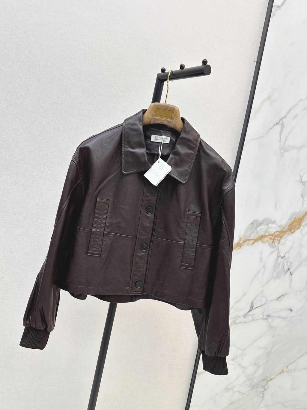 Brunello Cucinelli/26Latest Early-Autumn Cropped Lapel Leather Jacket