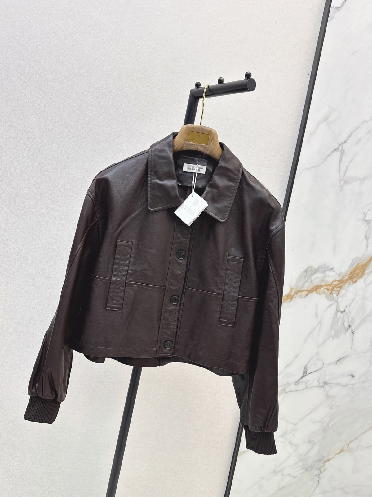Brunello Cucinelli/26Latest Early-Autumn Cropped Lapel Leather Jacket