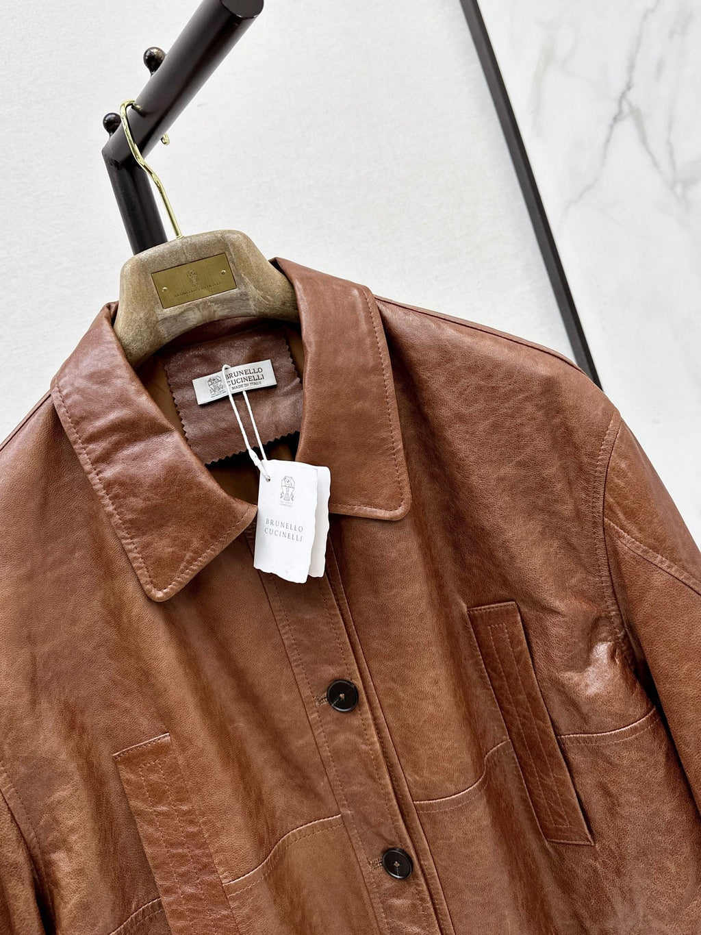 Brunello Cucinelli/26Latest Early-Autumn Cropped Lapel Leather Jacket