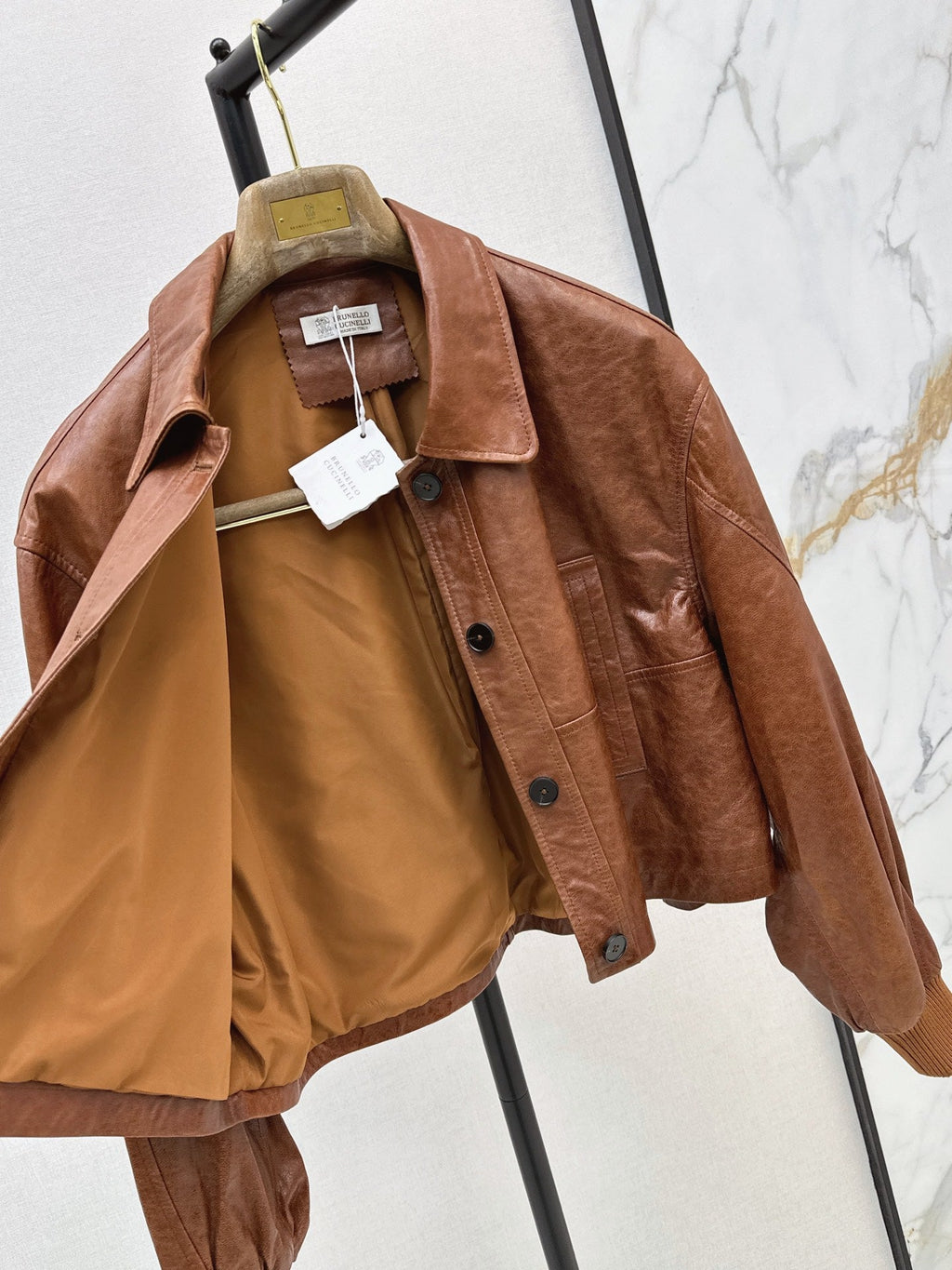 Brunello Cucinelli/26Latest Early-Autumn Cropped Lapel Leather Jacket