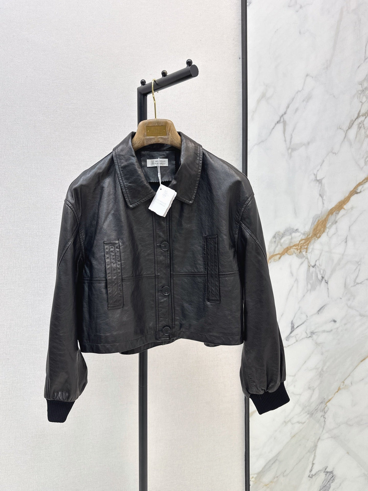 Brunello Cucinelli/26Latest Early-Autumn Cropped Lapel Leather Jacket