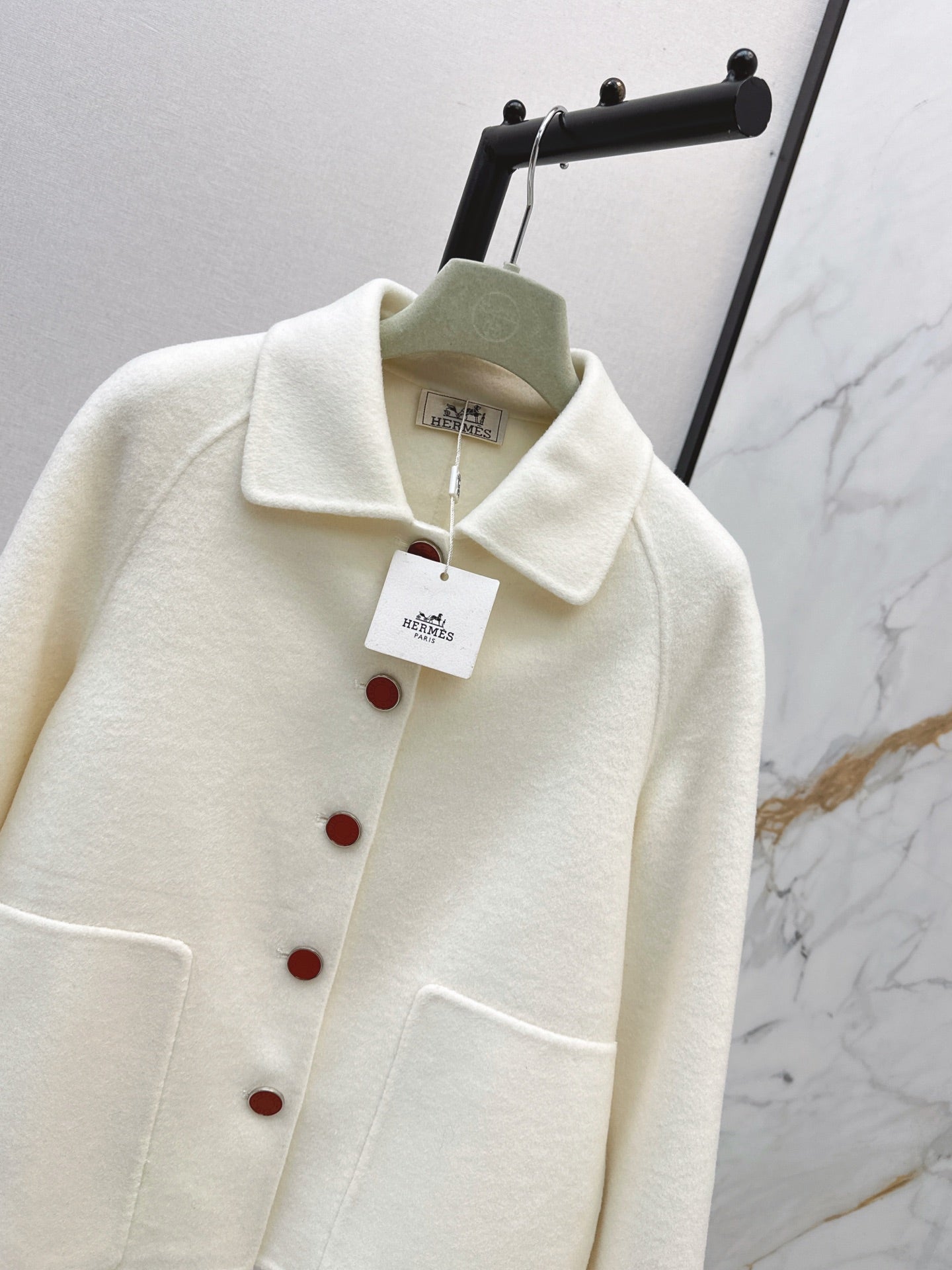 Hermes/26New Early Autumn Collared Wool Coat